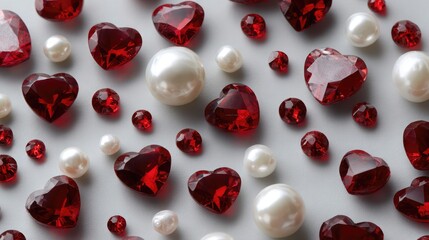 Heart-Shaped Red and Clear Gemstones