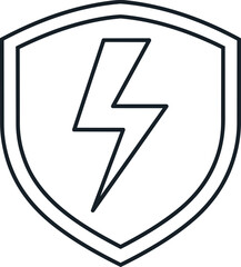 shield icon with a lightning bolt symbol inside. It is a simple, black and white vector illustration used to represent energy or protection on a website