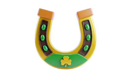 Golden Horseshoe with Shamrock and Green Gems