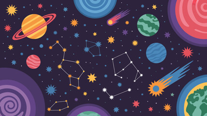 Vibrant Space Scene with Planets, Stars, and Constellations © DesignHub