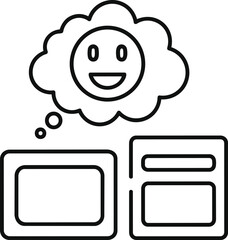 An icon depicts a happy face in a thought bubble, positioned above two rectangular shapes