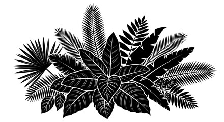 Monochrome tropical foliage arrangement in vector format offers a botanical design © Alis