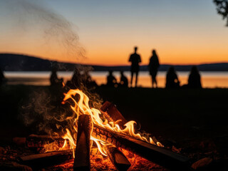 Evening bonfire by the beach