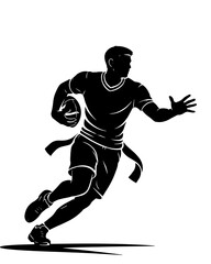 Naklejka premium Clean black silhouette of flag football player in dynamic running pose. Simple vector design perfect for sports logos, athletic branding, and recreational activity graphics.