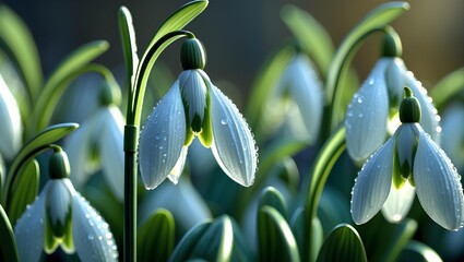 Snowdrop Flower Showcasing Pure White Blooms, Delicate Forms, Early Spring Atmosphere, and a Calm Natural Aesthetic in Elegant Botanical Photography