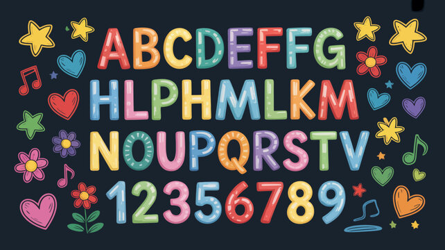 Colorful Alphabet and Numbers with Playful Illustrations for Kids