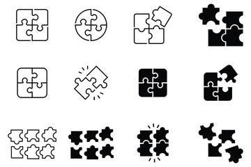 Puzzle pieces flat simple vector icon set. Vector black and white icon of puzzles. Simple pieces Puzzle black vector icon. vector illustration.