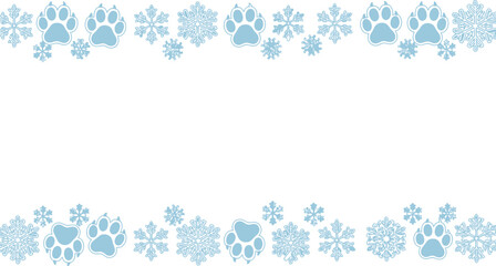 Blue paw print and snowflake border for pet themed winter design