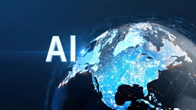 AI world : A stunning image of the globe showcasing the fusion of artificial intelligence and the interconnected world. This futuristic vision brings the evolution of AI