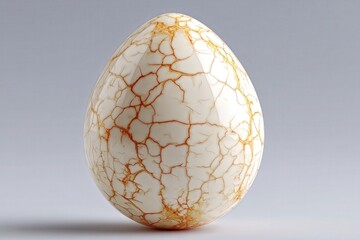 Peeled white hard boiled egg on smooth surface with a clean background