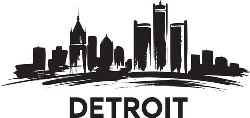 Detroit city skyline silhouette artistic vector illustration with bold typography and buildings © Bakalia