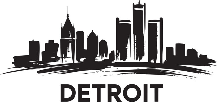 Detroit city skyline silhouette artistic vector illustration with bold typography and buildings