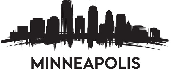 Minneapolis skyline silhouette with distressed brush strokes and text typography © Bakalia