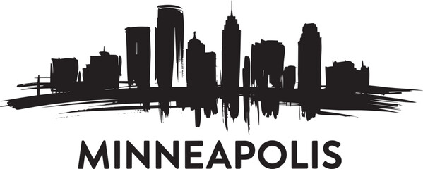 Minneapolis skyline silhouette with distressed brush strokes and text typography © Bakalia