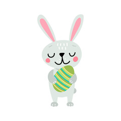Obraz premium Cute Easter bunny sticker illustration with egg isolated on a transparent background