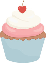 illustration of a cupcake with frosting and a heart-shaped cherry