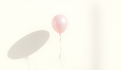 Minimalist scene with one floating pearl balloon casting shadow on soft cream background, modern elegance and simplicity 2
