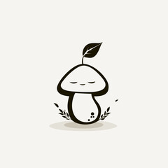 Cute cartoon mushroom character with plants