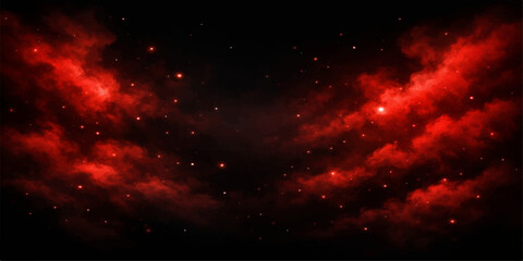 Vibrant red nebula in deep space with stars © HooD