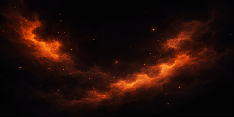 Vibrant orange nebula in deep space with stars © HooD