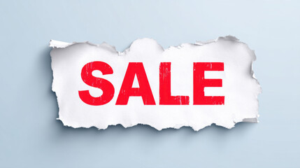 Bold red sale text on torn paper discount promotion shopping marketing advertising content use
