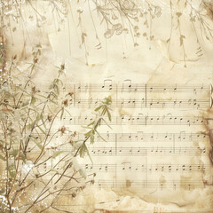 Vintage music notes old paper texture background