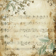 Vintage music notes old paper texture background
