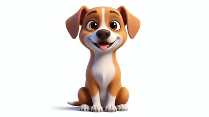 Happy cartoon dog sitting on white background