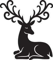 seated deer silhouette with ornamental antlers elegant wildlife vector illustration