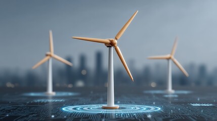 Interactive Energy Grid Concept with Smart Technology and Wind Turbines for Sustainable Power Generation in Modern Landscapes