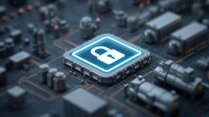 Detailed Digital Lock Visualization on an Industrial Network Circuit Board for Enhanced Security and Technology in Modern Infrastructure