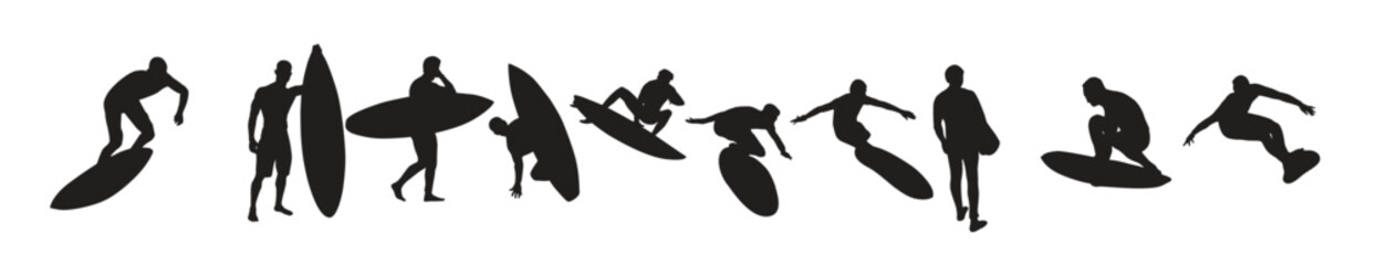 Obraz premium collection of surfers sea silhouettes in different poses