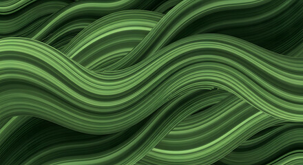 Modern abstract background of flowing green wavy ribbons and str