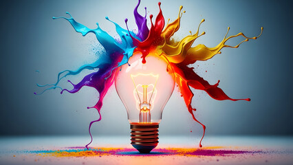 Illuminated bulb sparks an explosion of vibrant creativity