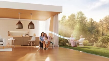 Stock video life timeline transition different life stages young adult family life peaceful senior age, connected continuous glowing line health insurance coverage long-term financial wellbeing. Warm