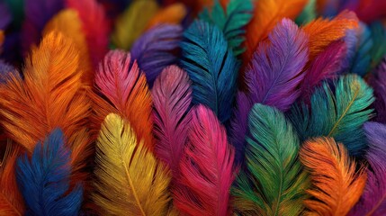 Colorful feathers close up abstract texture background