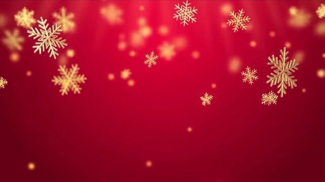 Modern festive holiday background, vibrant red winter backdrop, clean white snowflakes flowing rhythmic motion, minimalist geometric snowfall pattern looping animation glow pulses, high contrast 4k