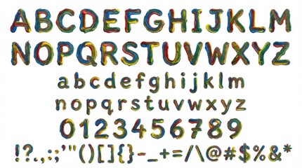 font alphabet in smear paint style from a to z numbers punctuation isolated on white background
