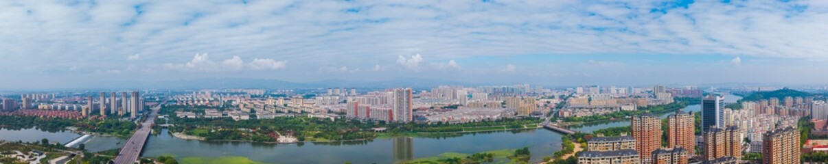 China Linqu urban architecture and river landscape