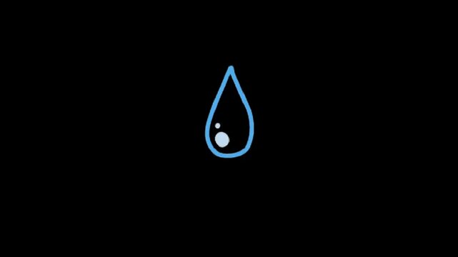 Minimal outlined blue water drop icon on black background, clean abstract animation style perfect for UI, apps, motion graphics, and overlays