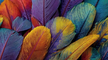 Vibrant colorful feathers macro texture background