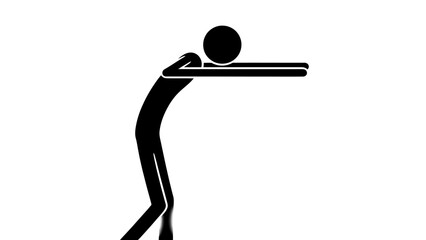 Stick Figure Man Leaning Forward, Pushing Against an Invisible Wall or Surface, Isolated White Background.