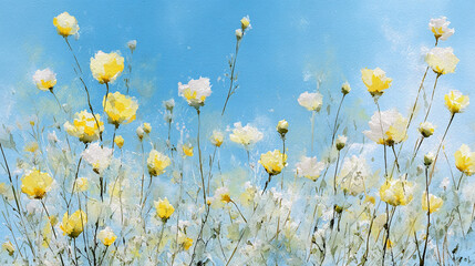 青空に向かって黄色と白の花