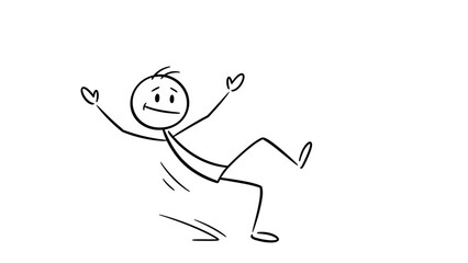 Clumsy Stick Figure Man Slipping and Falling, Losing Balance in a Humorous Accident on Isolated White Background