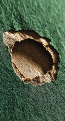 Close-up hole in green fabric