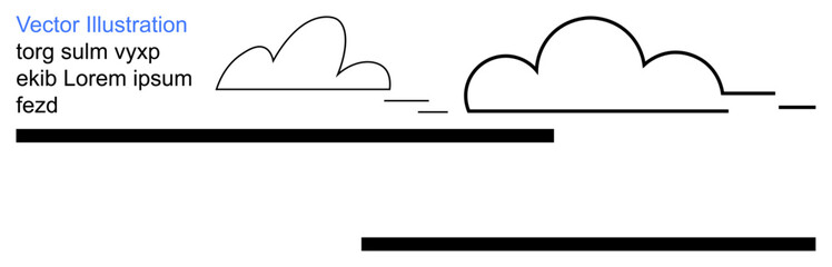 Cloudscape design, weather icons, abstract art, nature concepts, minimalism, graphic elements. Multiple clouds with bold and fine horizontal lines. Abstract art and weather icon