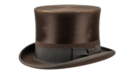 Elegant Brown Top Hat with Grosgrain Ribbon Isolated on Transparent Background
