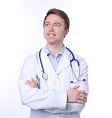 Fototapeta premium Portrait of medical assistant on white background