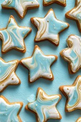 Star-shaped cookies with marbled icing