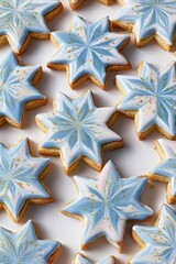 Festive star-shaped cookies with intricate icing designs